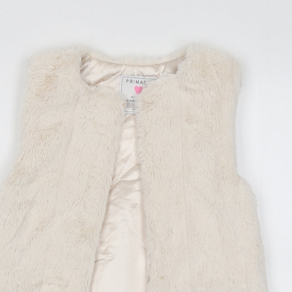 Primark Girls Beige Gilet Jacket Size 5-6 Years Button - Faux fur