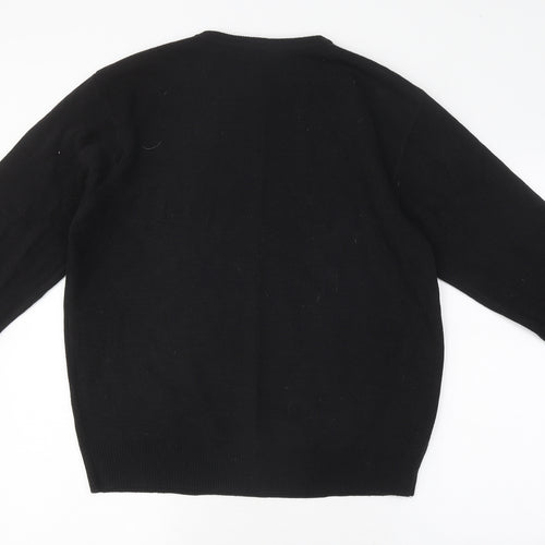 Ben Smith Womens Black Round Neck Striped Polyester Pullover Jumper Size L