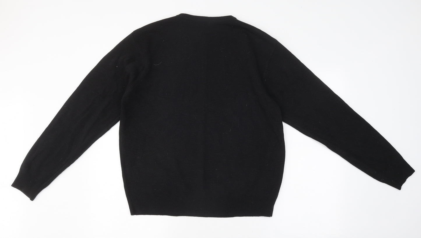 Ben Smith Womens Black Round Neck Striped Polyester Pullover Jumper Size L