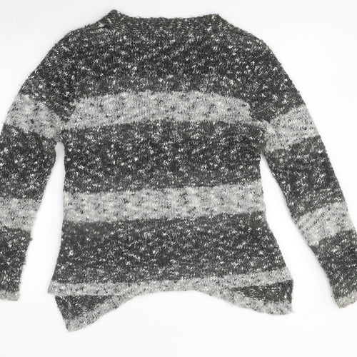 Janique Womens Grey V-Neck Striped Polyester Cardigan Jumper Size 12