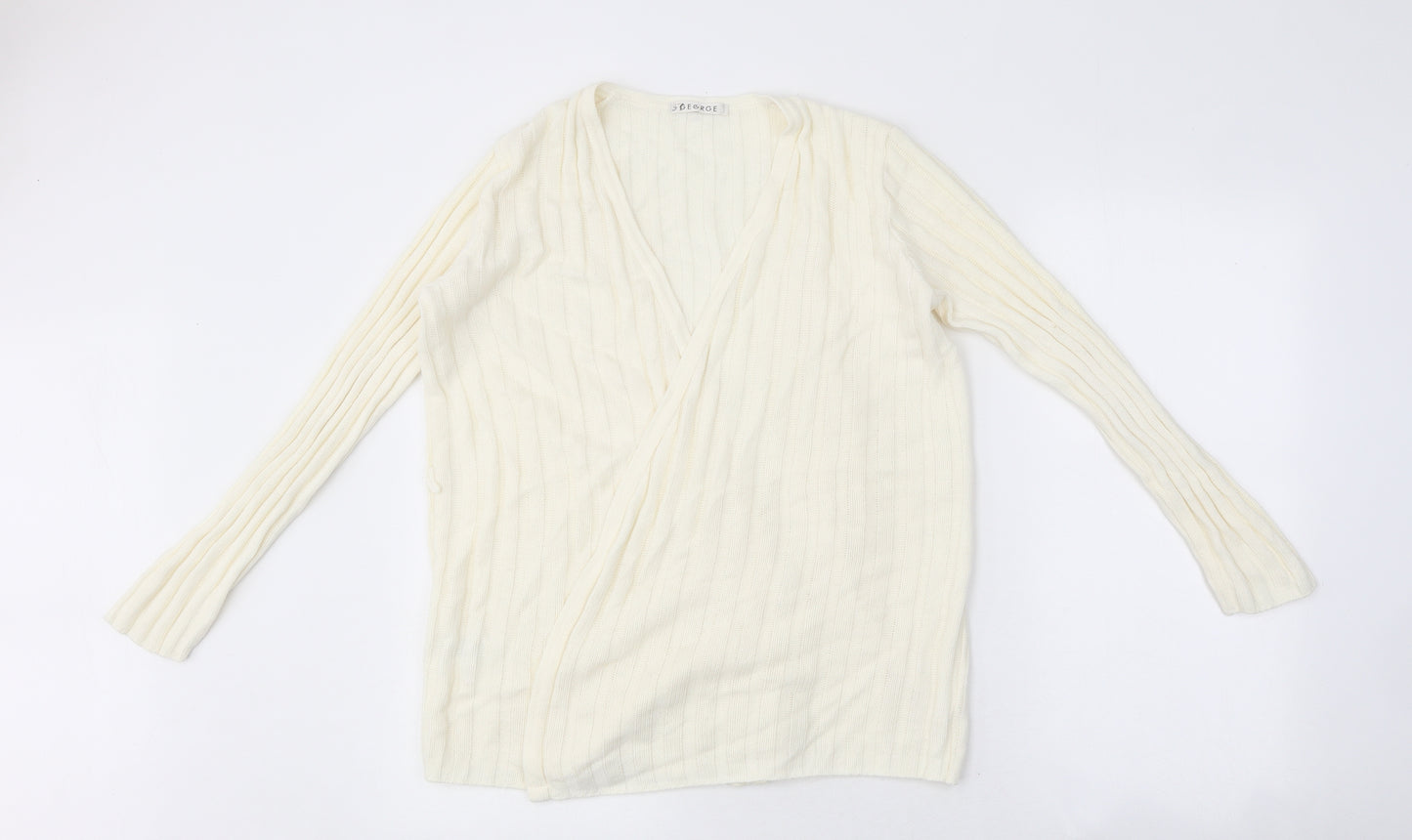 George Womens White V-Neck Acrylic Cardigan Jumper Size 12
