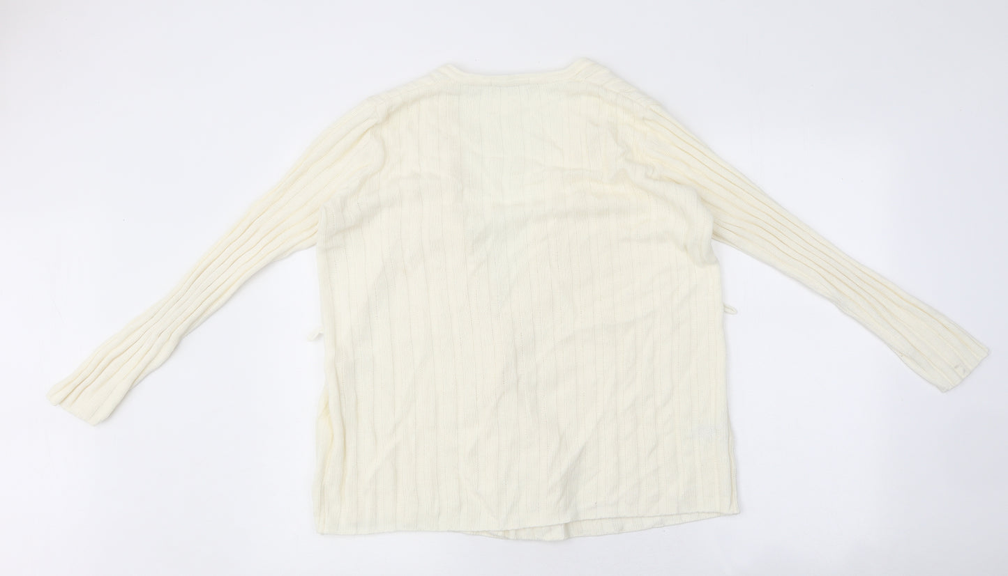 George Womens White V-Neck Acrylic Cardigan Jumper Size 12