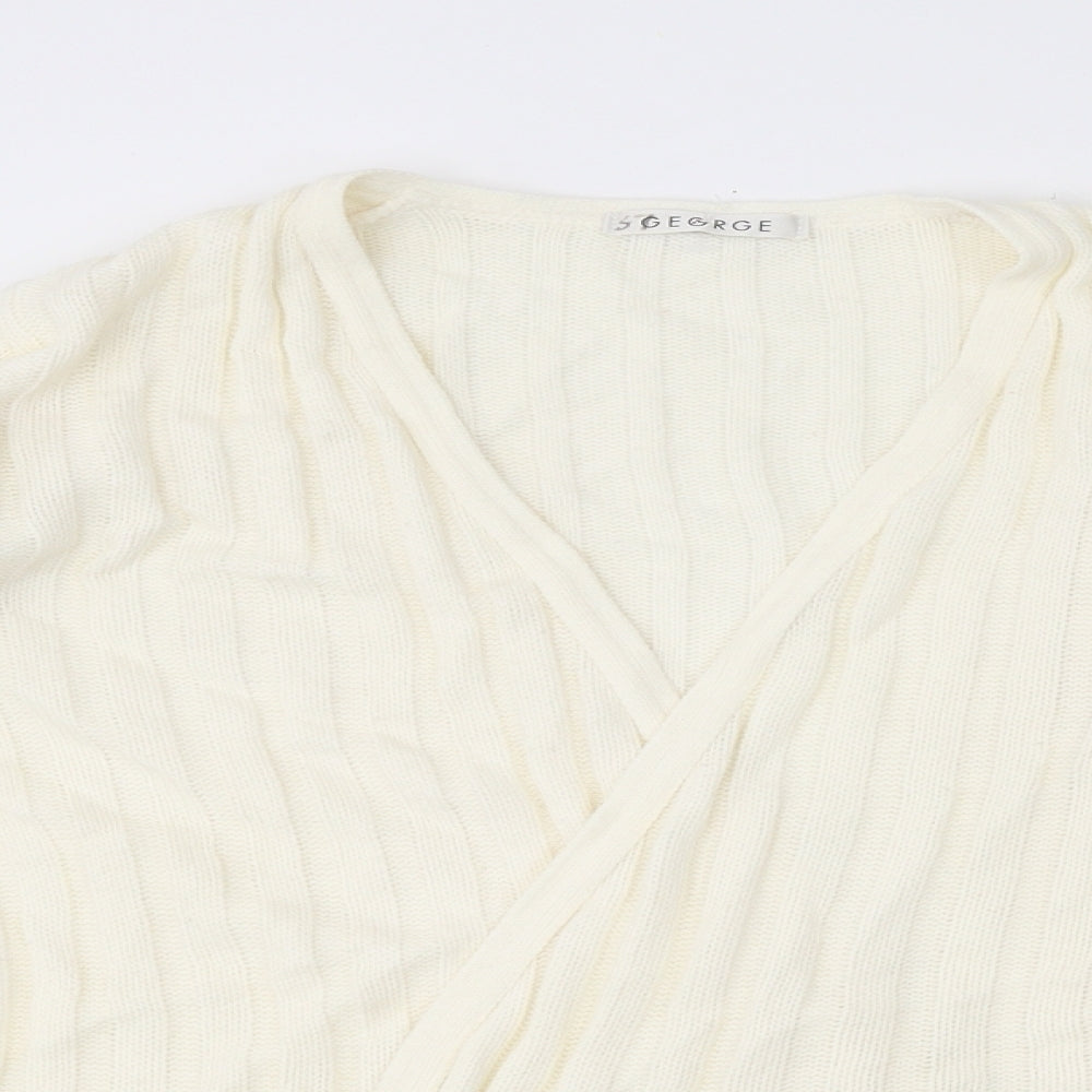 George Womens White V-Neck Acrylic Cardigan Jumper Size 12