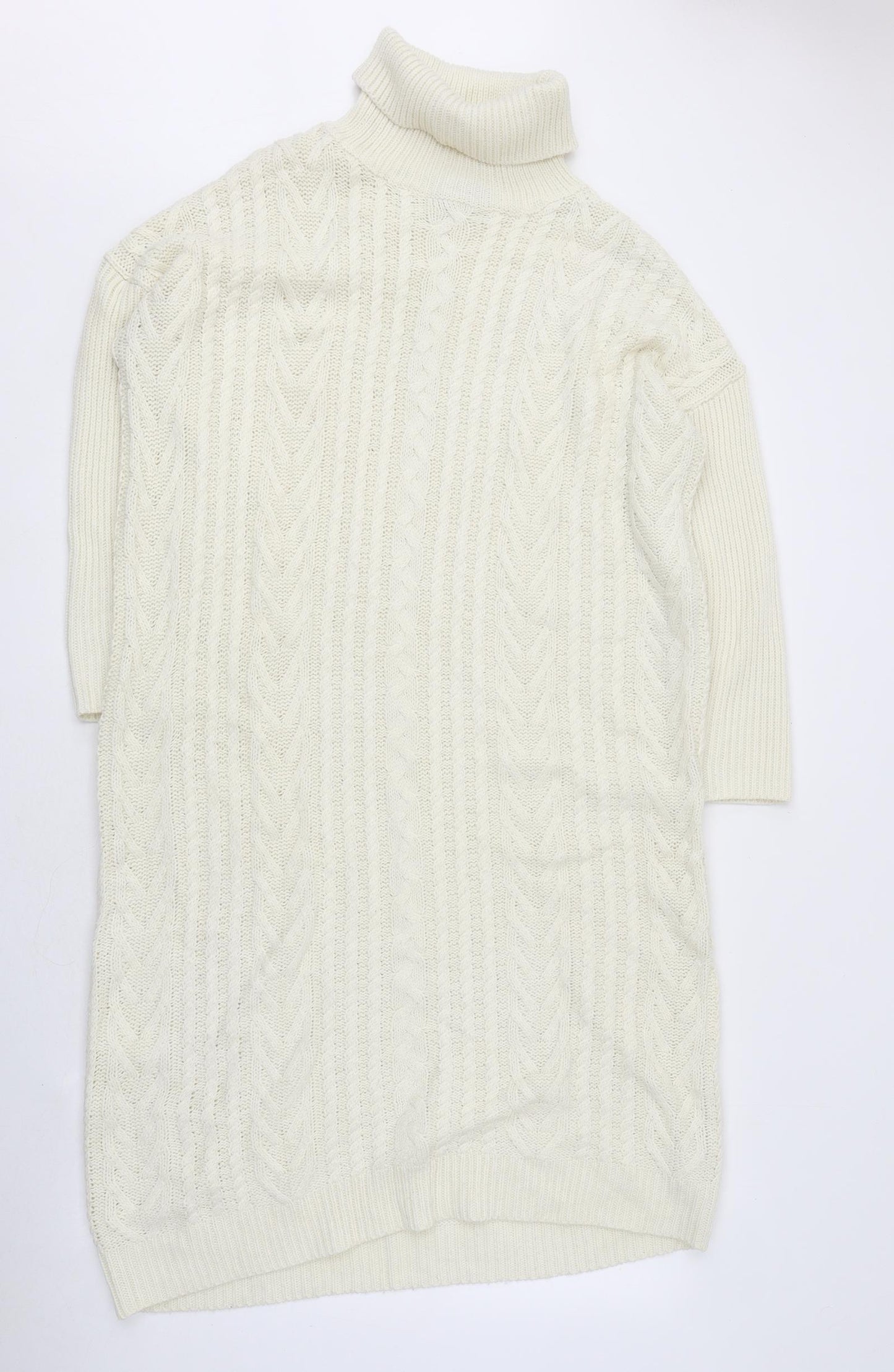 ASOS Womens White Acrylic Jumper Dress Size 12 Roll Neck Pullover