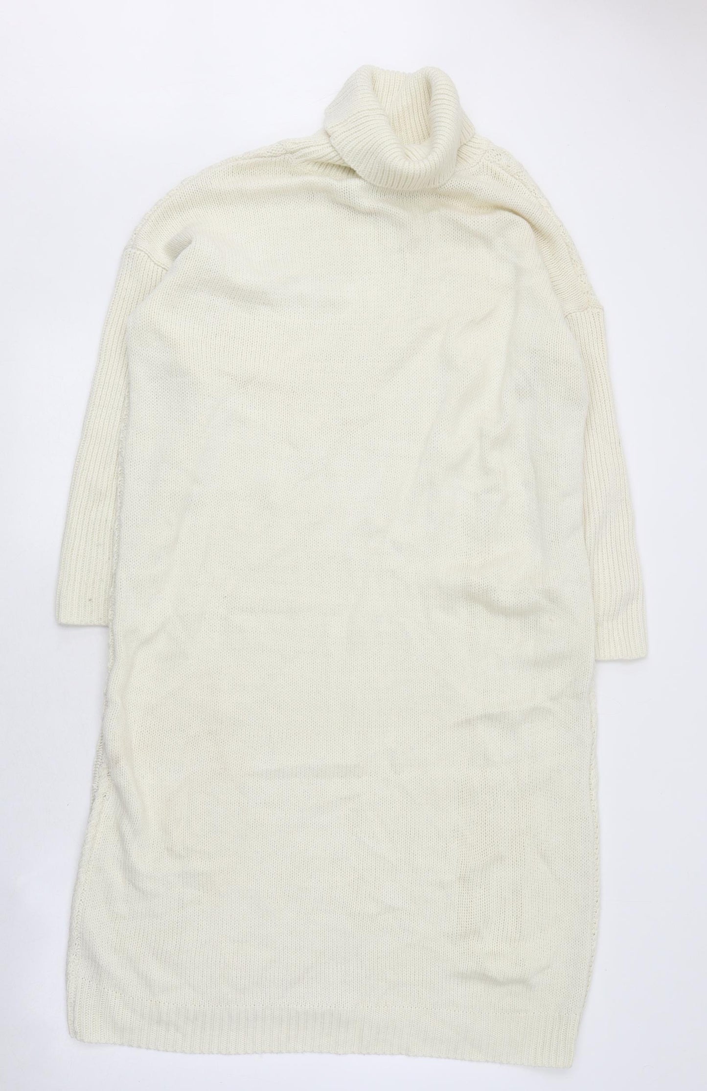 ASOS Womens White Acrylic Jumper Dress Size 12 Roll Neck Pullover