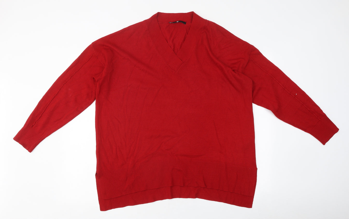 Very Womens Red Polyester Basic T-Shirt Size 16 V-Neck