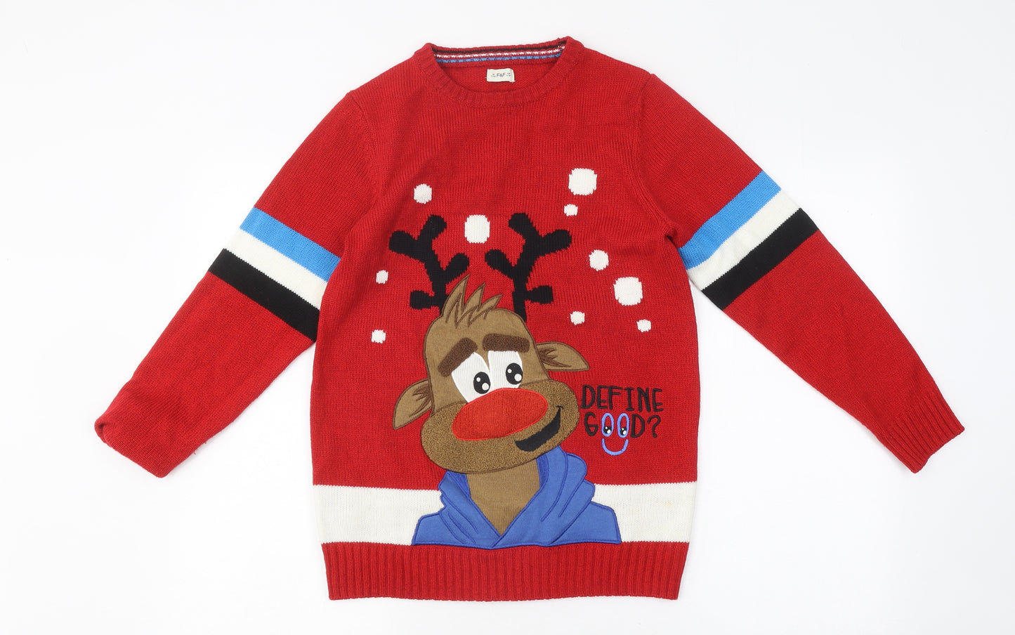 F&F Boys Red Round Neck Polyester Pullover Jumper Size 11-12 Years Pullover - Christmas Reindeer