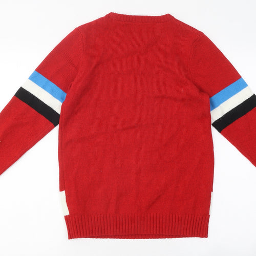 F&F Boys Red Round Neck Polyester Pullover Jumper Size 11-12 Years Pullover - Christmas Reindeer