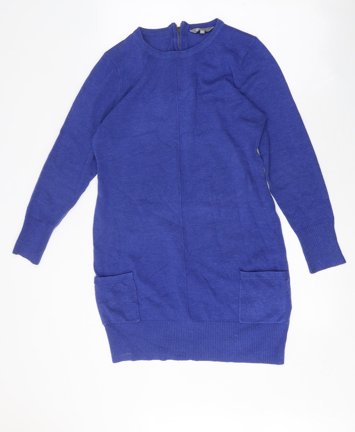 Moda Womens Blue Polyester Jumper Dress Size M Round Neck Zip