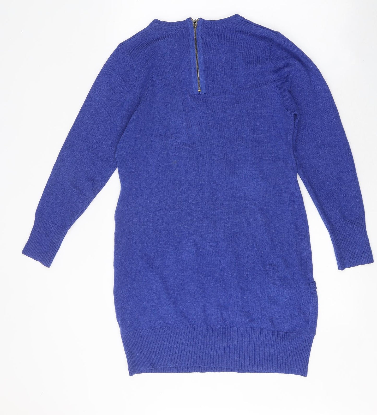 Moda Womens Blue Polyester Jumper Dress Size M Round Neck Zip