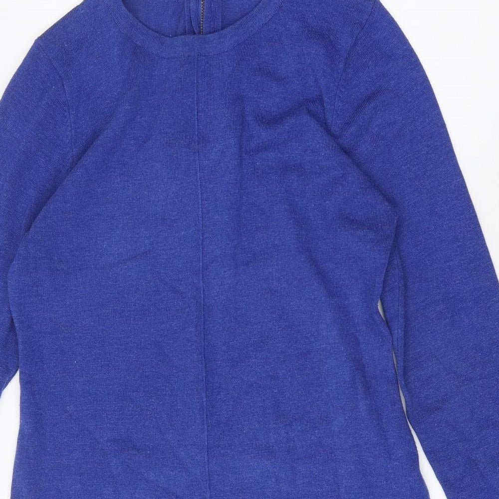Moda Womens Blue Polyester Jumper Dress Size M Round Neck Zip