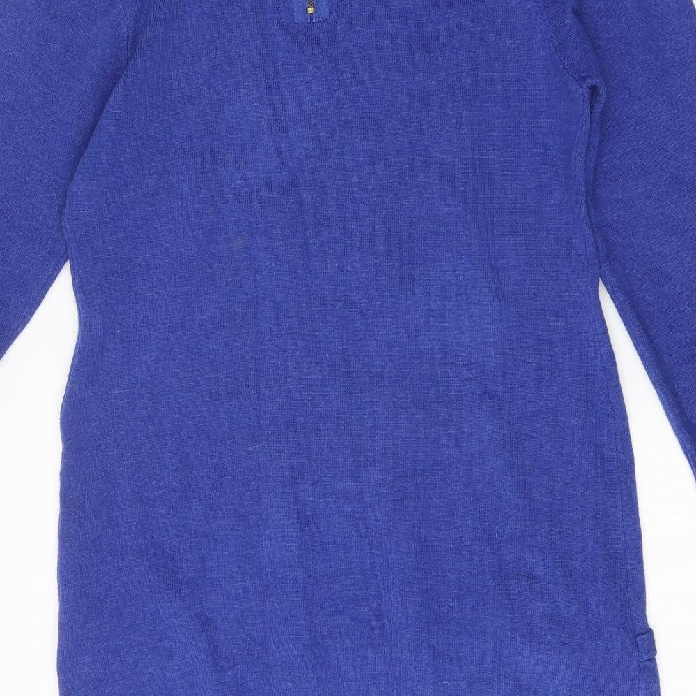 Moda Womens Blue Polyester Jumper Dress Size M Round Neck Zip