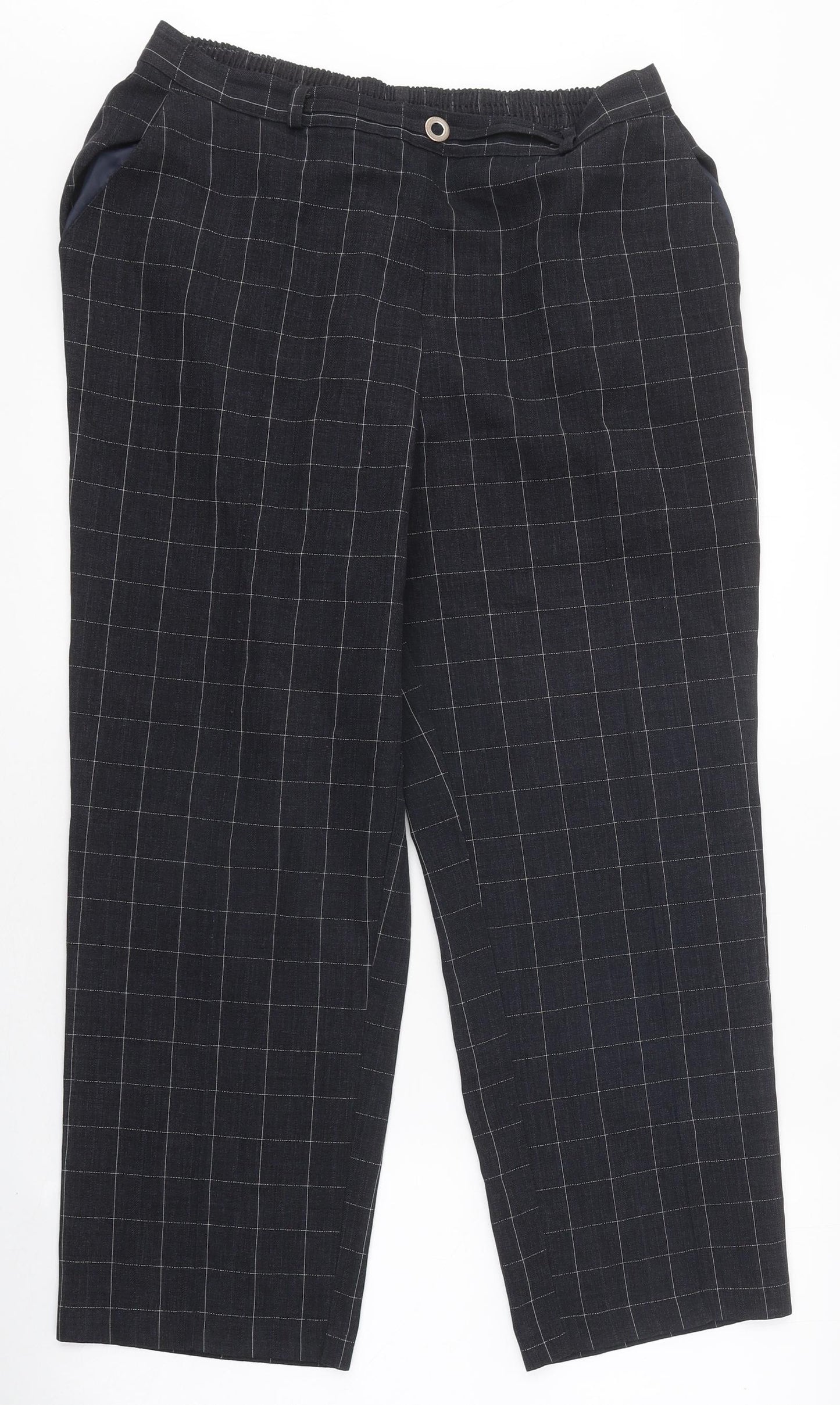 Marks and Spencer Womens Black Check Polyester Capri Trousers Size 16 L27 in Regular Button
