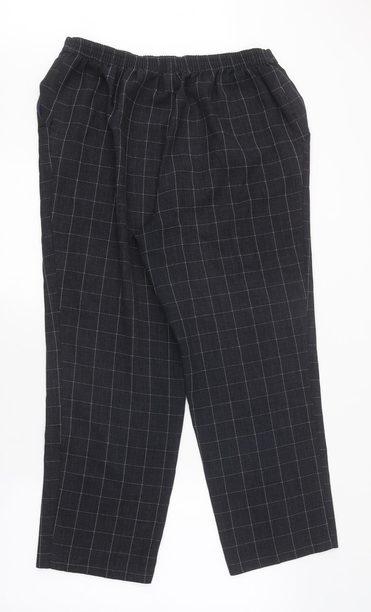 Marks and Spencer Womens Black Check Polyester Capri Trousers Size 16 L27 in Regular Button