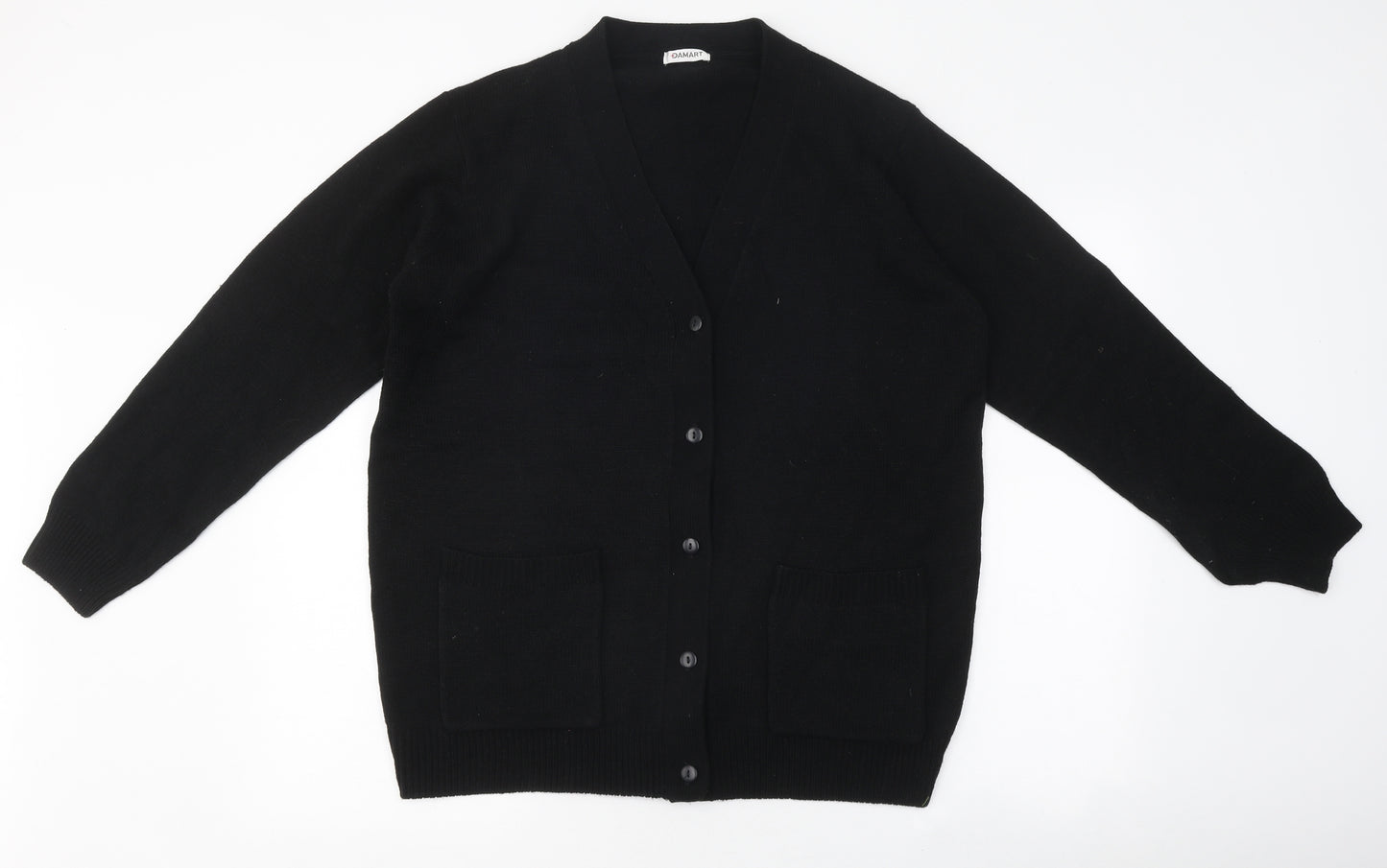 Damart Womens Black V-Neck Acrylic Full Zip Jumper Size L