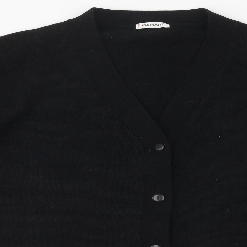 Damart Womens Black V-Neck Acrylic Full Zip Jumper Size L