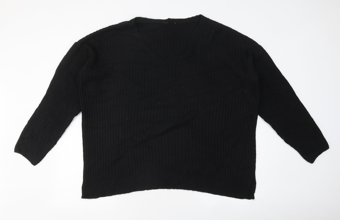 New Look Womens Black V-Neck Polyester Pullover Jumper Size L - Ribbed