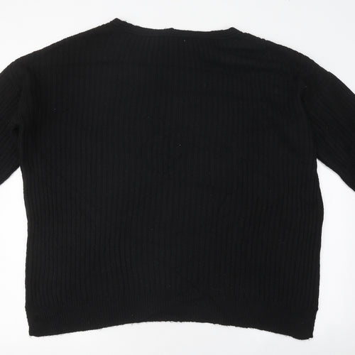 New Look Womens Black V-Neck Polyester Pullover Jumper Size L - Ribbed