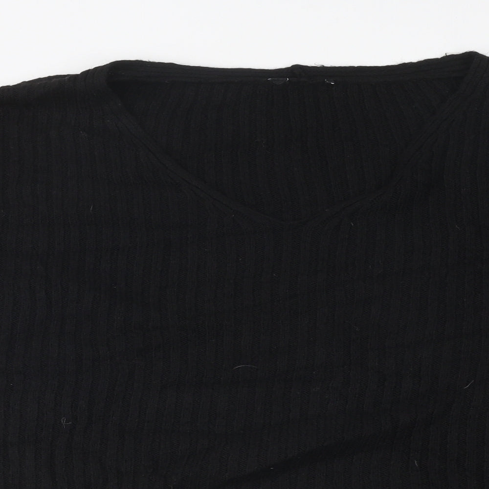 New Look Womens Black V-Neck Polyester Pullover Jumper Size L - Ribbed