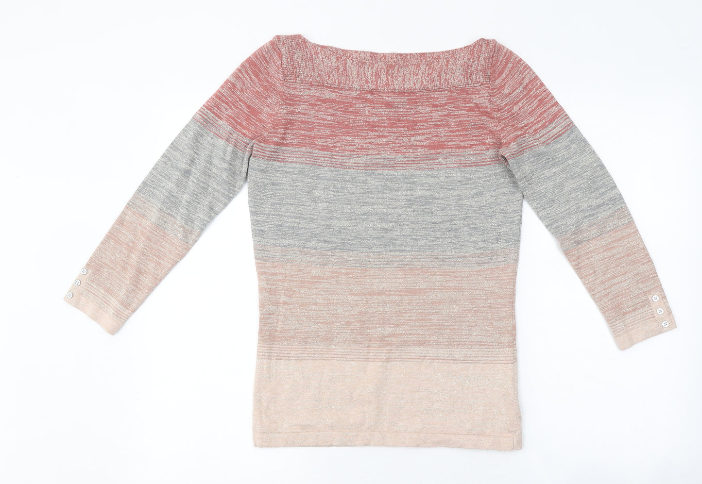 NEXT Womens Multicoloured Striped Polyester Basic T-Shirt Size 6 Boat Neck