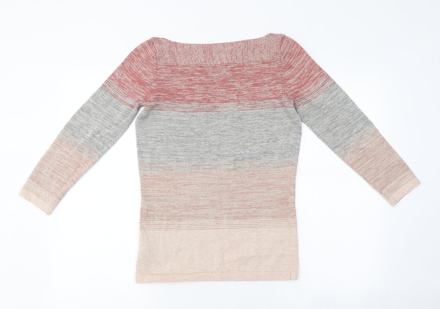 NEXT Womens Multicoloured Striped Polyester Basic T-Shirt Size 6 Boat Neck