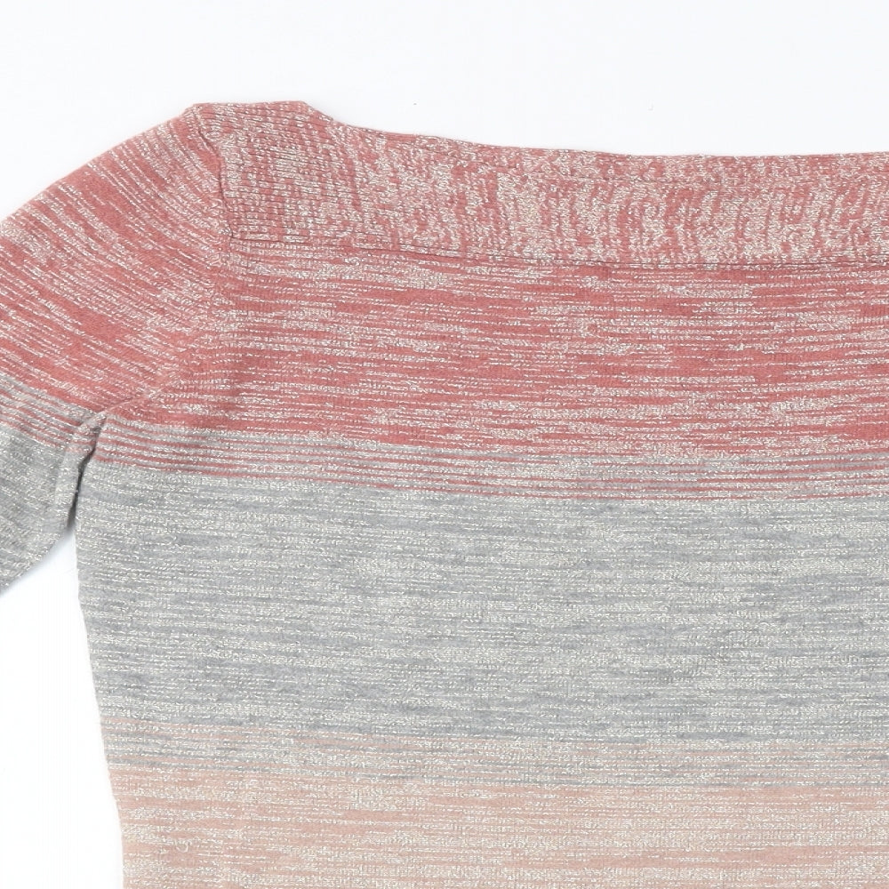 NEXT Womens Multicoloured Striped Polyester Basic T-Shirt Size 6 Boat Neck