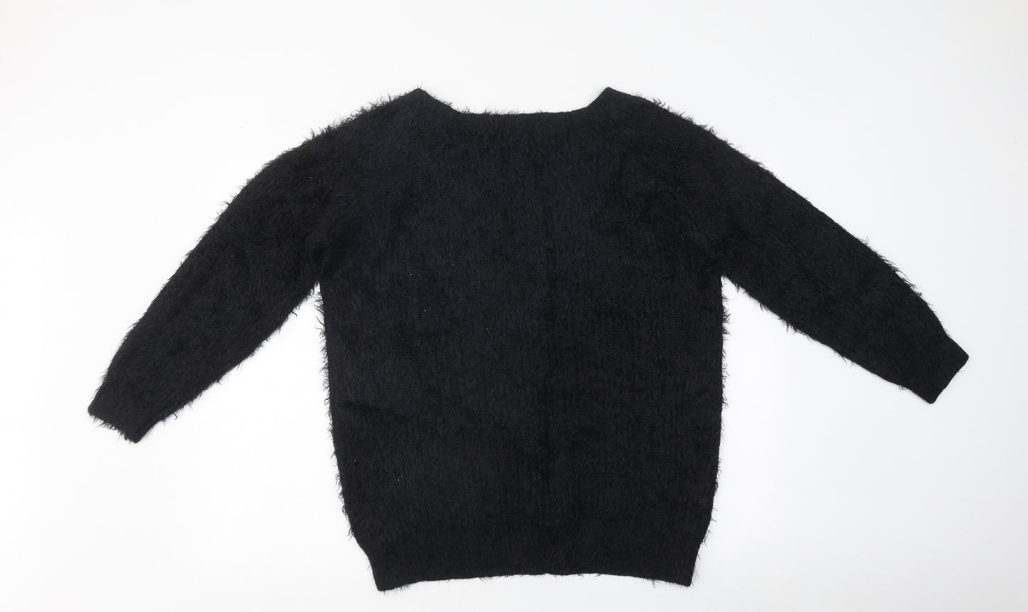 F&F Womens Black Round Neck Polyester Pullover Jumper Size 14