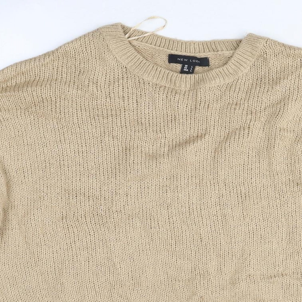 New Look Womens Beige Round Neck Polyester Pullover Jumper Size L
