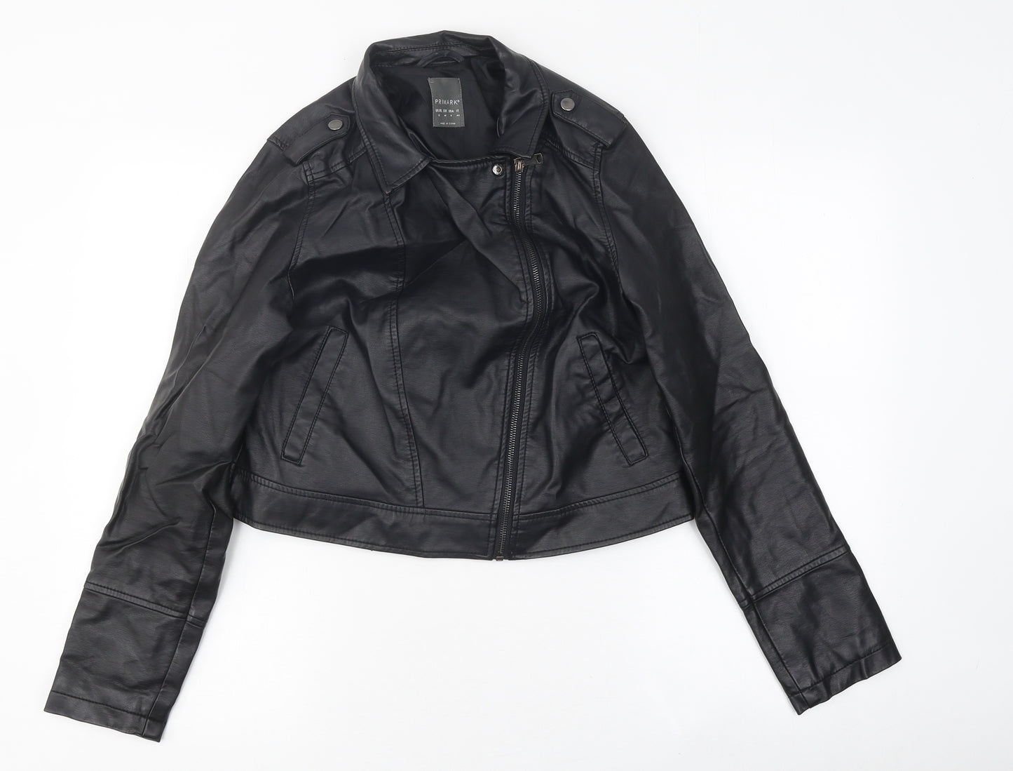 Primark Womens Black Biker Jacket Size 12 Zip