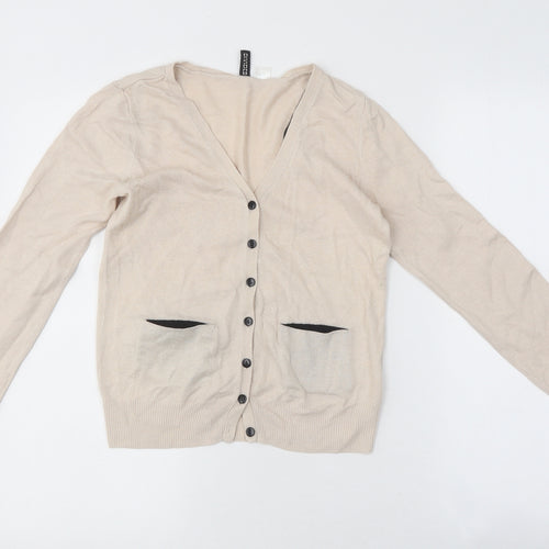 Devided Womens Beige V-Neck Polyester Cardigan Jumper Size 4