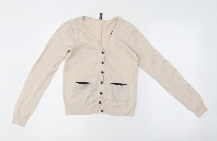 Devided Womens Beige V-Neck Polyester Cardigan Jumper Size 4