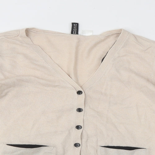 Devided Womens Beige V-Neck Polyester Cardigan Jumper Size 4