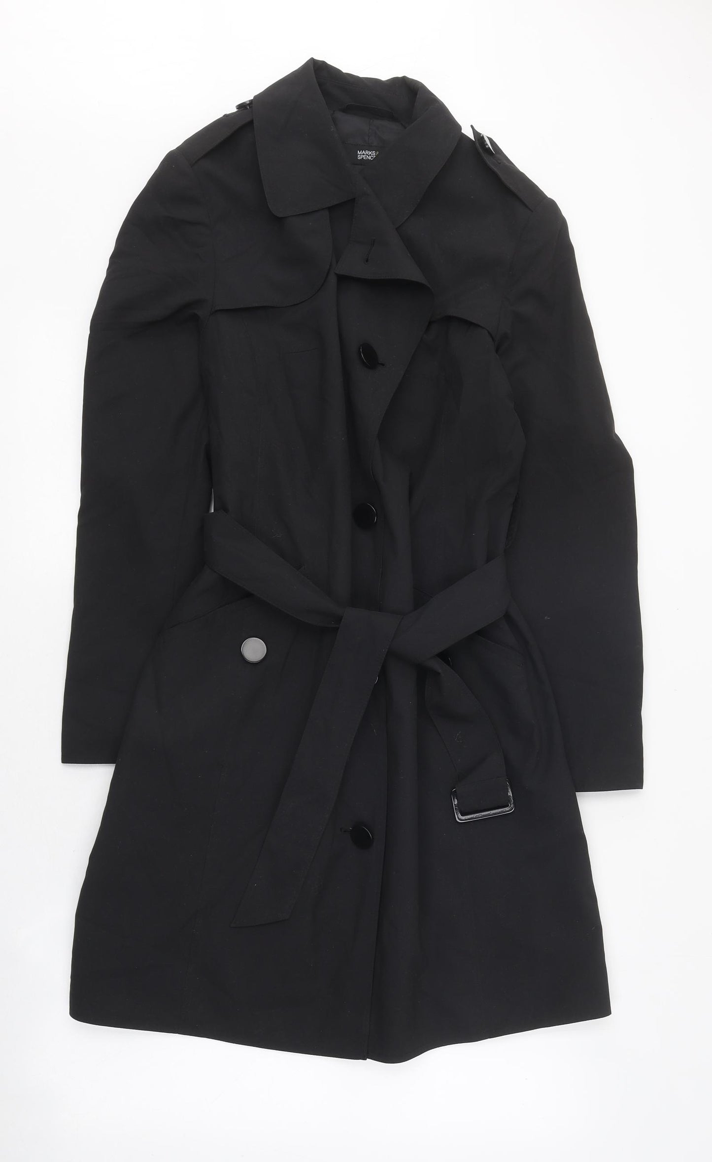 Marks and Spencer Womens Black Trench Coat Coat Size 12 Button
