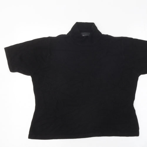 BHS Womens Black Polyester Basic T-Shirt Size 16 High Neck - Ribbed