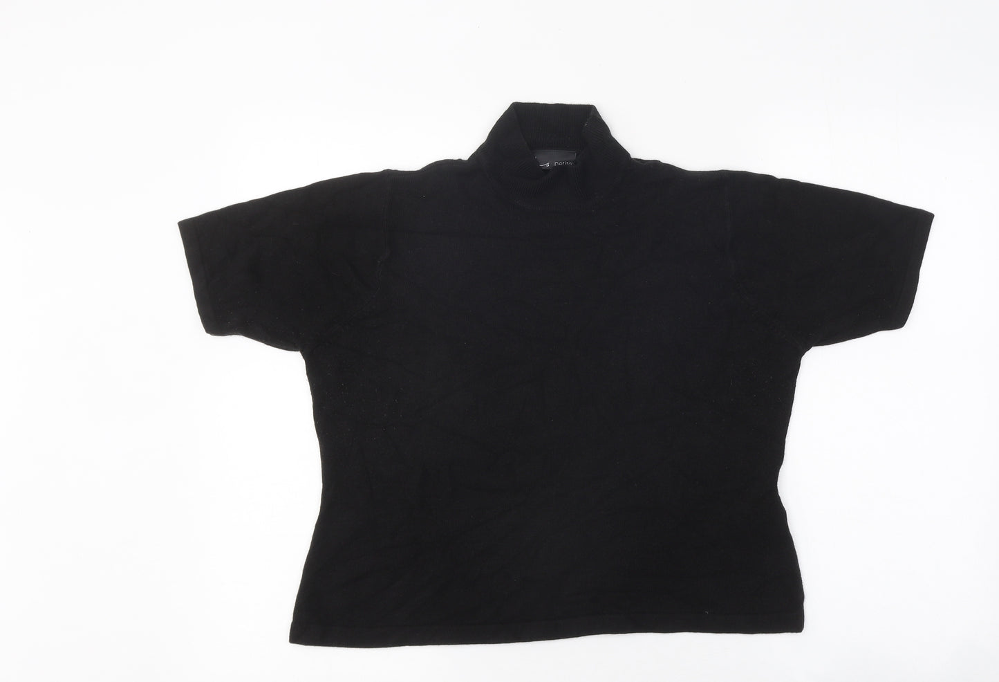 BHS Womens Black Polyester Basic T-Shirt Size 16 High Neck - Ribbed