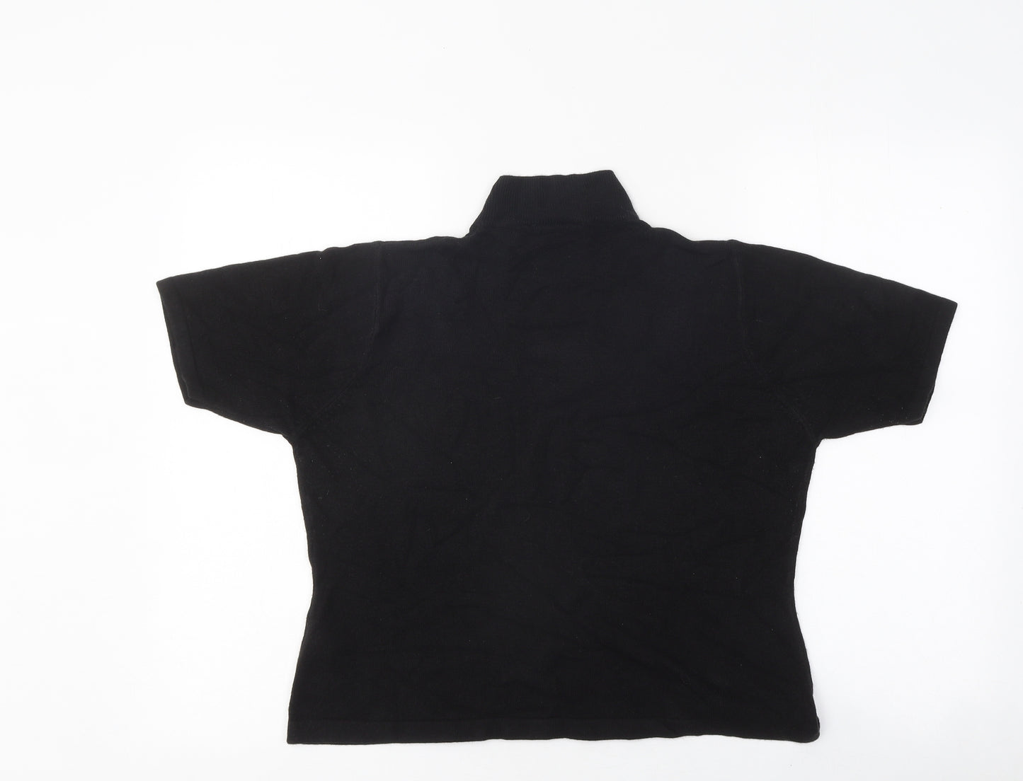 BHS Womens Black Polyester Basic T-Shirt Size 16 High Neck - Ribbed