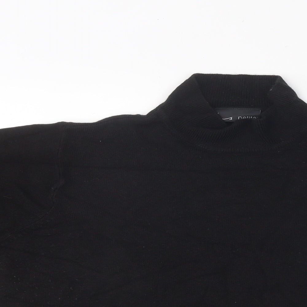 BHS Womens Black Polyester Basic T-Shirt Size 16 High Neck - Ribbed