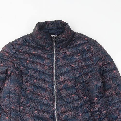 ESMARA Womens Blue Floral Puffer Jacket Coat Size 12 Zip