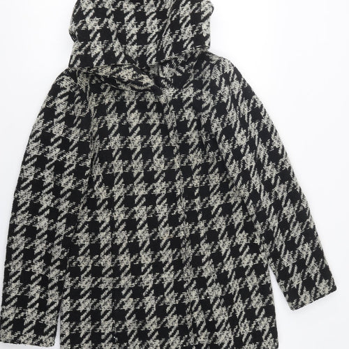 New Look Womens Black Herringbone Overcoat Coat Size 8 Snap
