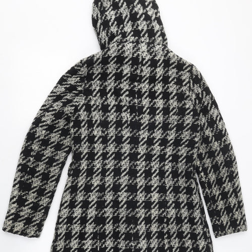 New Look Womens Black Herringbone Overcoat Coat Size 8 Snap