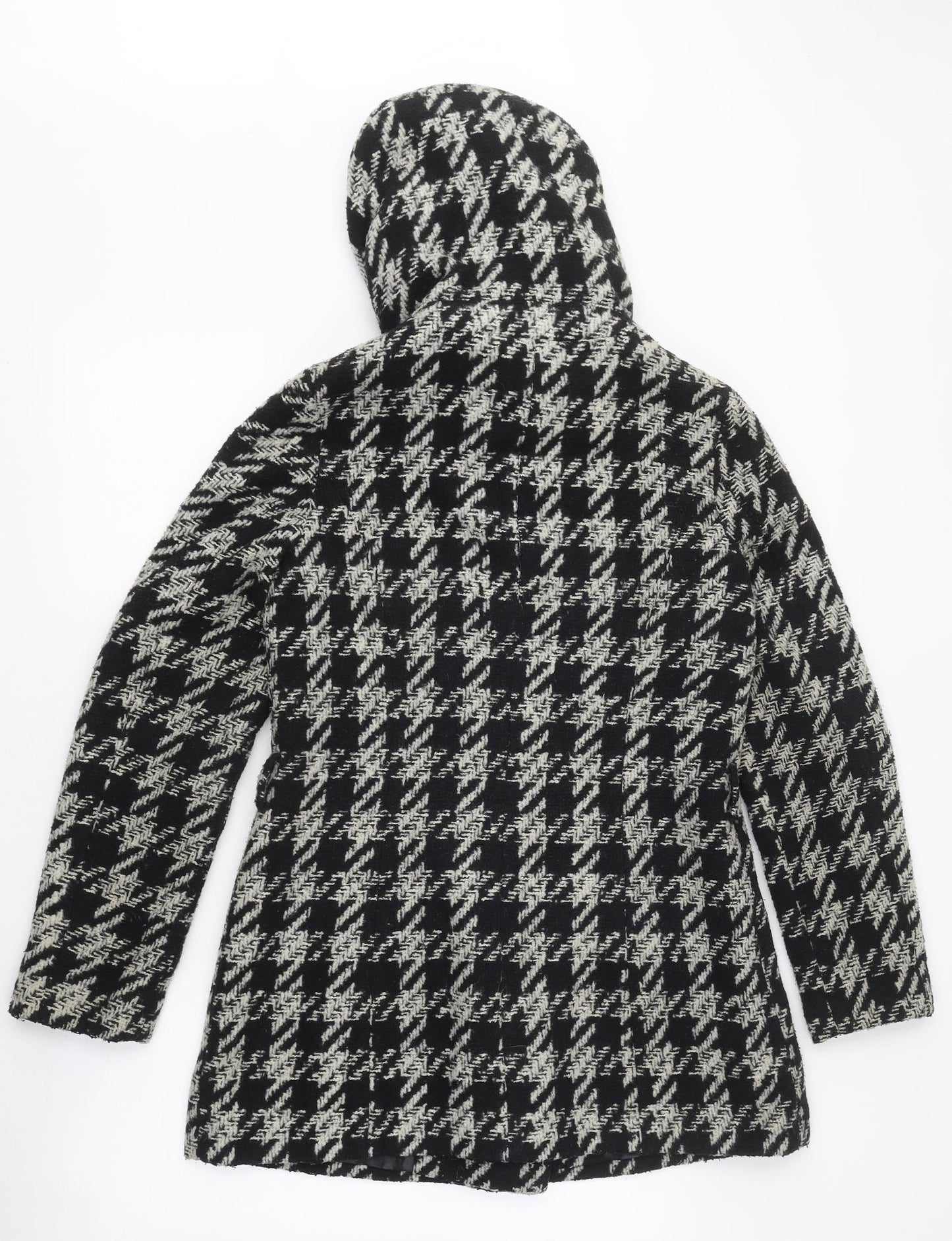 New Look Womens Black Herringbone Overcoat Coat Size 8 Snap