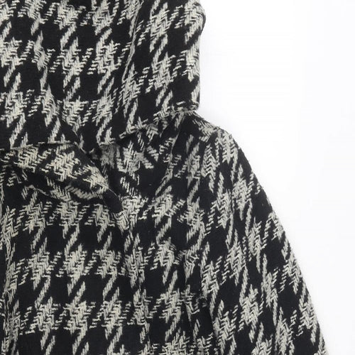 New Look Womens Black Herringbone Overcoat Coat Size 8 Snap