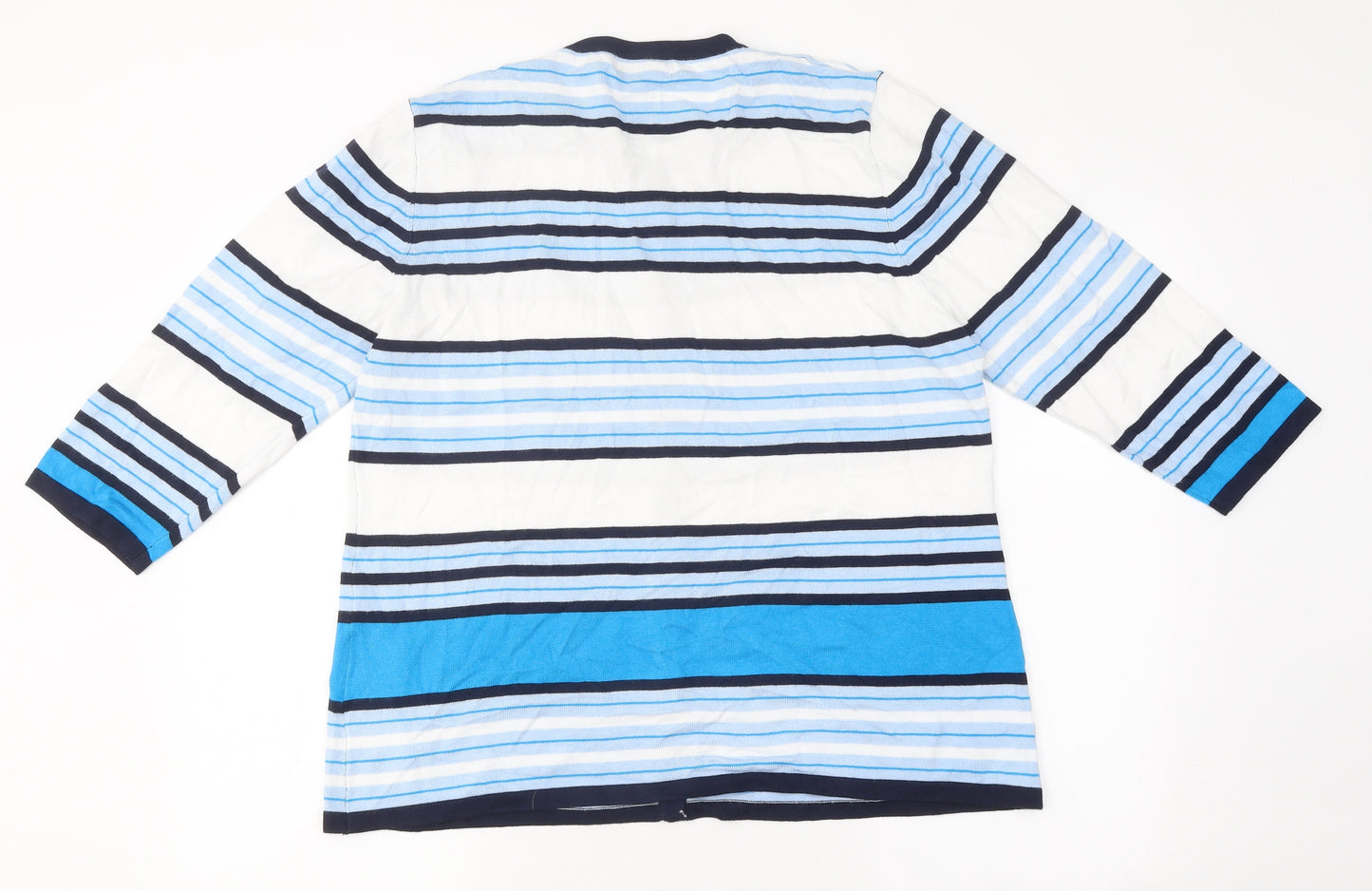 BASSINI Womens Blue V-Neck Striped Polyester Cardigan Jumper Size XL