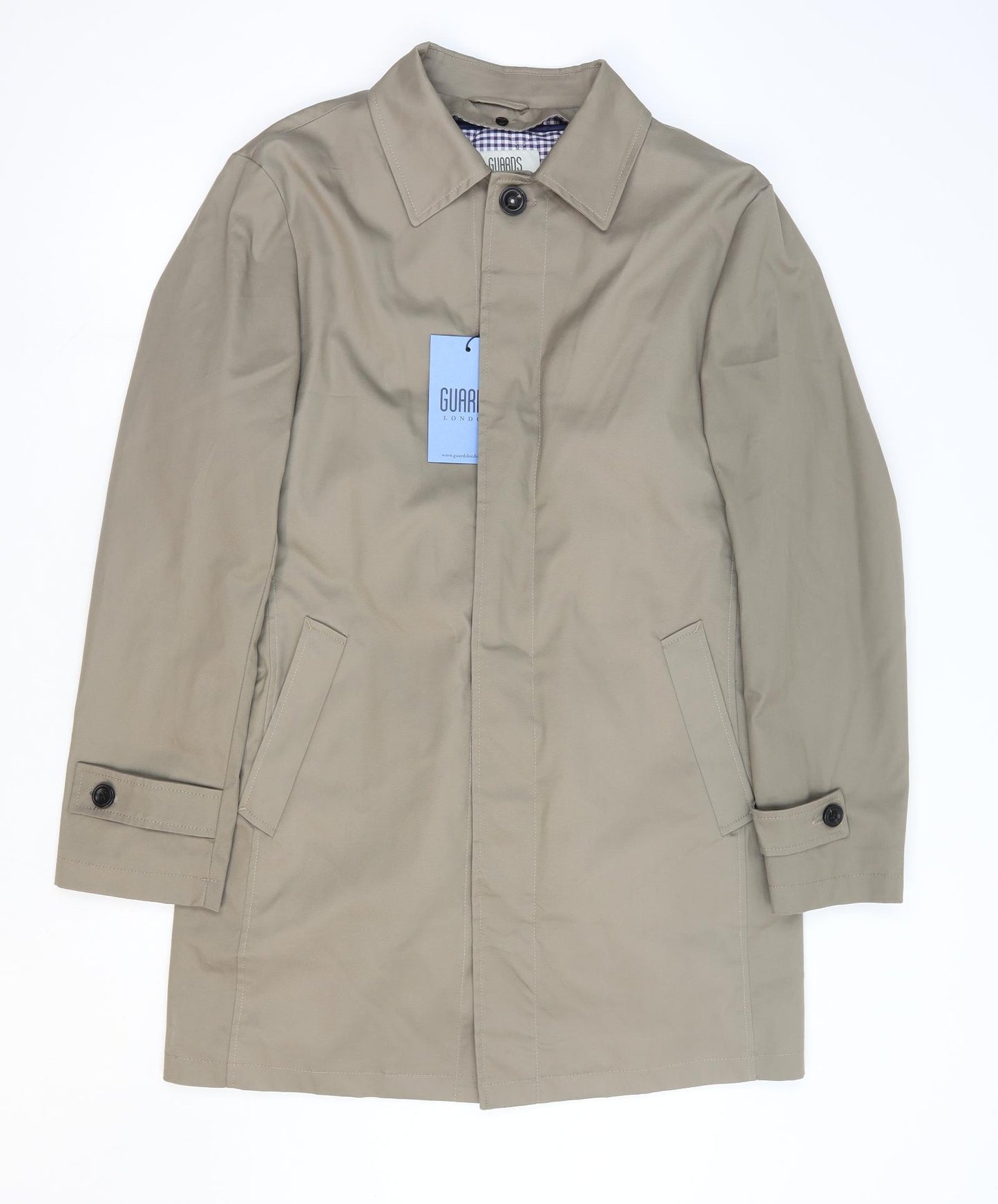 Guards London Mens Beige Overcoat Coat Size 38 Button - Tailored Fit
