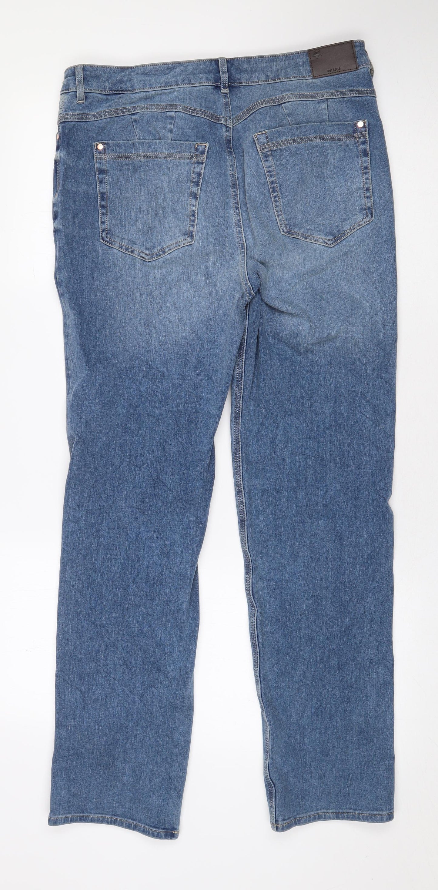 Marks and Spencer Womens Blue Cotton Straight Jeans Size 14 L28 in Regular Zip