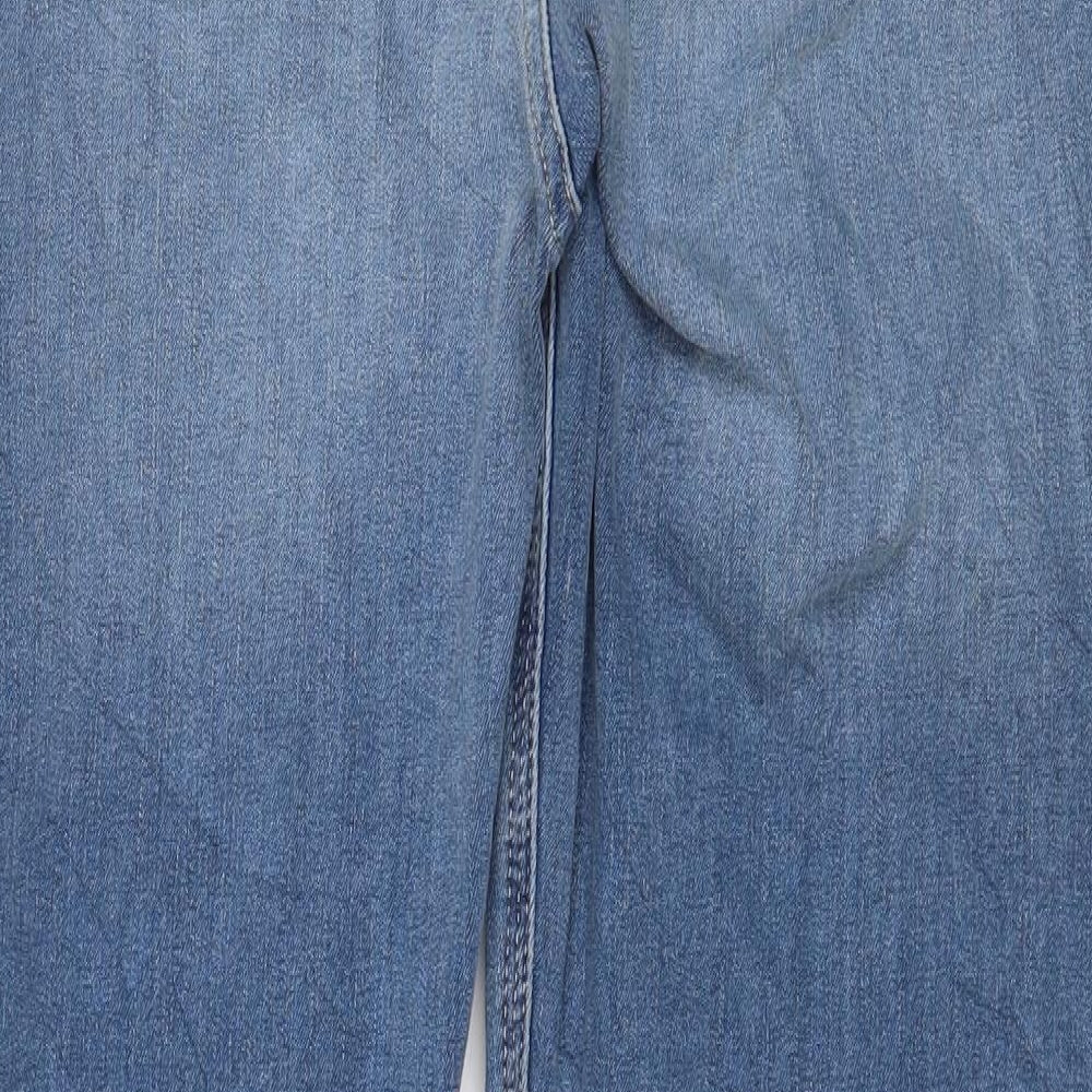 Marks and Spencer Womens Blue Cotton Straight Jeans Size 14 L28 in Regular Zip