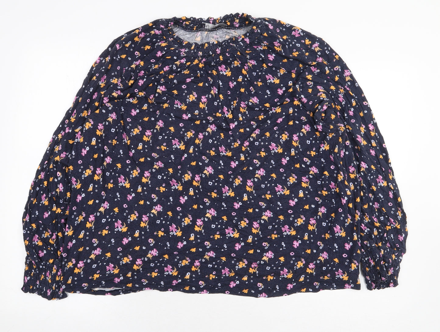 Marks and Spencer Womens Blue Floral Viscose Basic Blouse Size 24 Round Neck