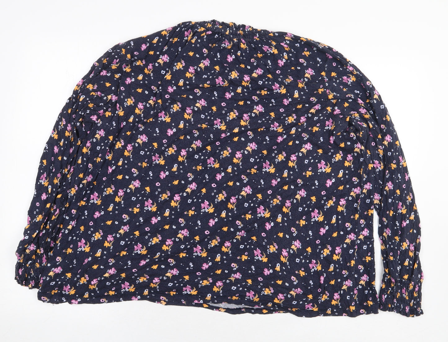 Marks and Spencer Womens Blue Floral Viscose Basic Blouse Size 24 Round Neck