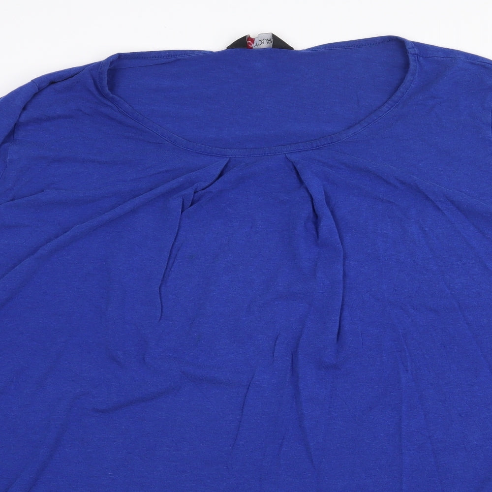 Yours Womens Blue Cotton Basic T-Shirt Size 30 Scoop Neck