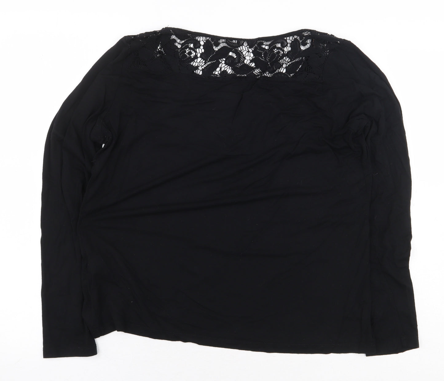 Marks and Spencer Womens Black Viscose Basic Blouse Size 16 Scoop Neck - Lace Trim
